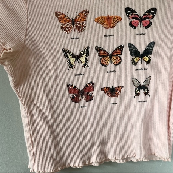 Awake Butterfly Short Sleeve Crop Top Pink Large - Picture 5 of 8